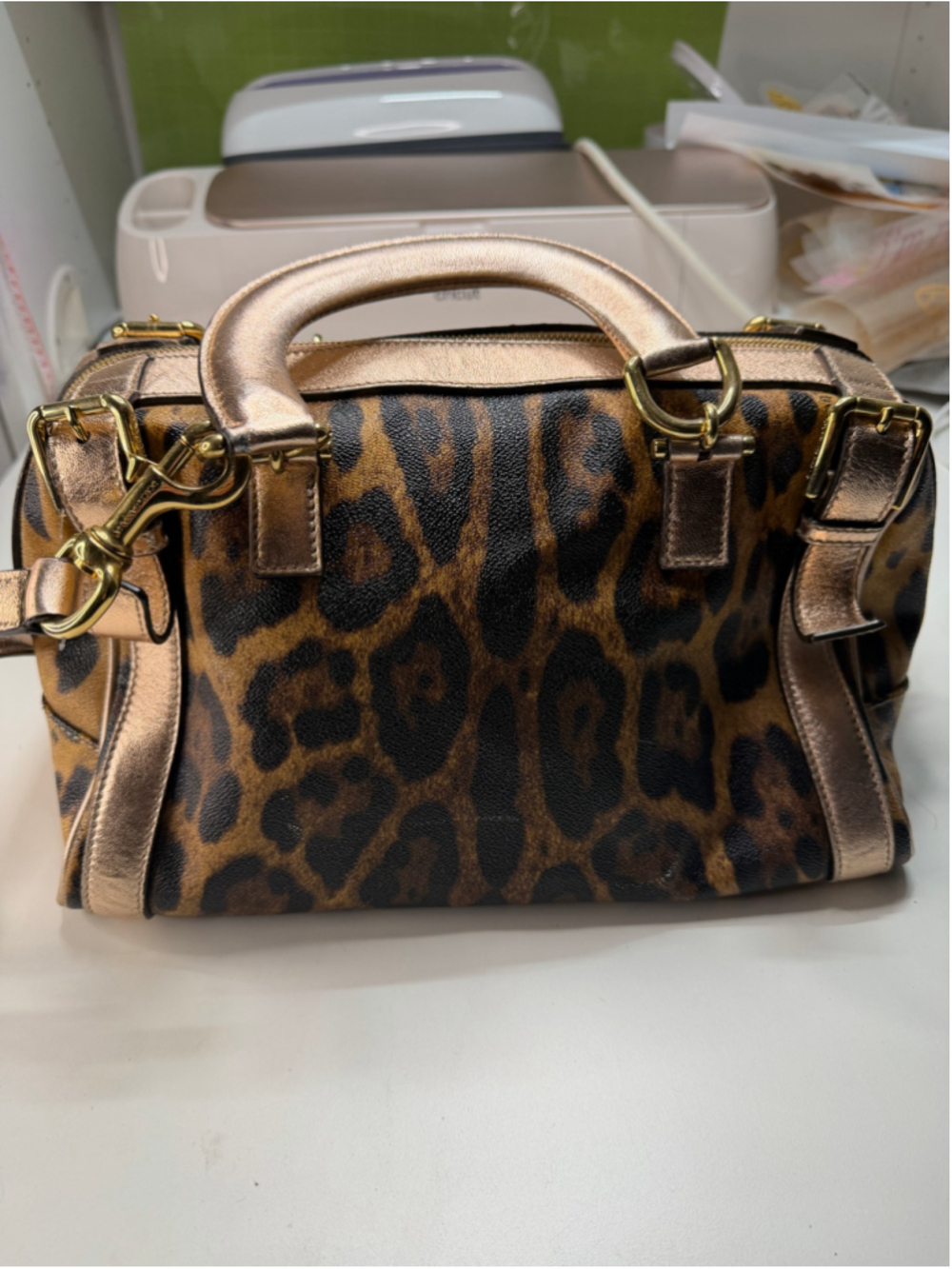 Women's Dolce & Gabbana Leopard Print Satchel Bag, One Size, Brown and Gold - Picture 7 of 16